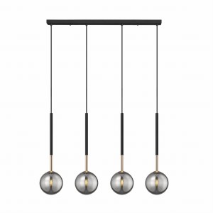 Lampa wisząca z czterema zwisami na listwie, szklane klosze z rodziny ARCTURUS kolor Czarny - P0574-04D-SDFZ Zuma Line